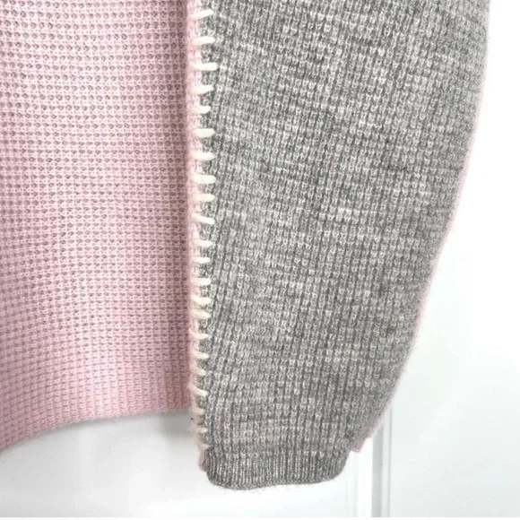 JOHNNY WAS CALME 100% Cashmere Color Block Waffle Sweater NEW Size M Pink Gray